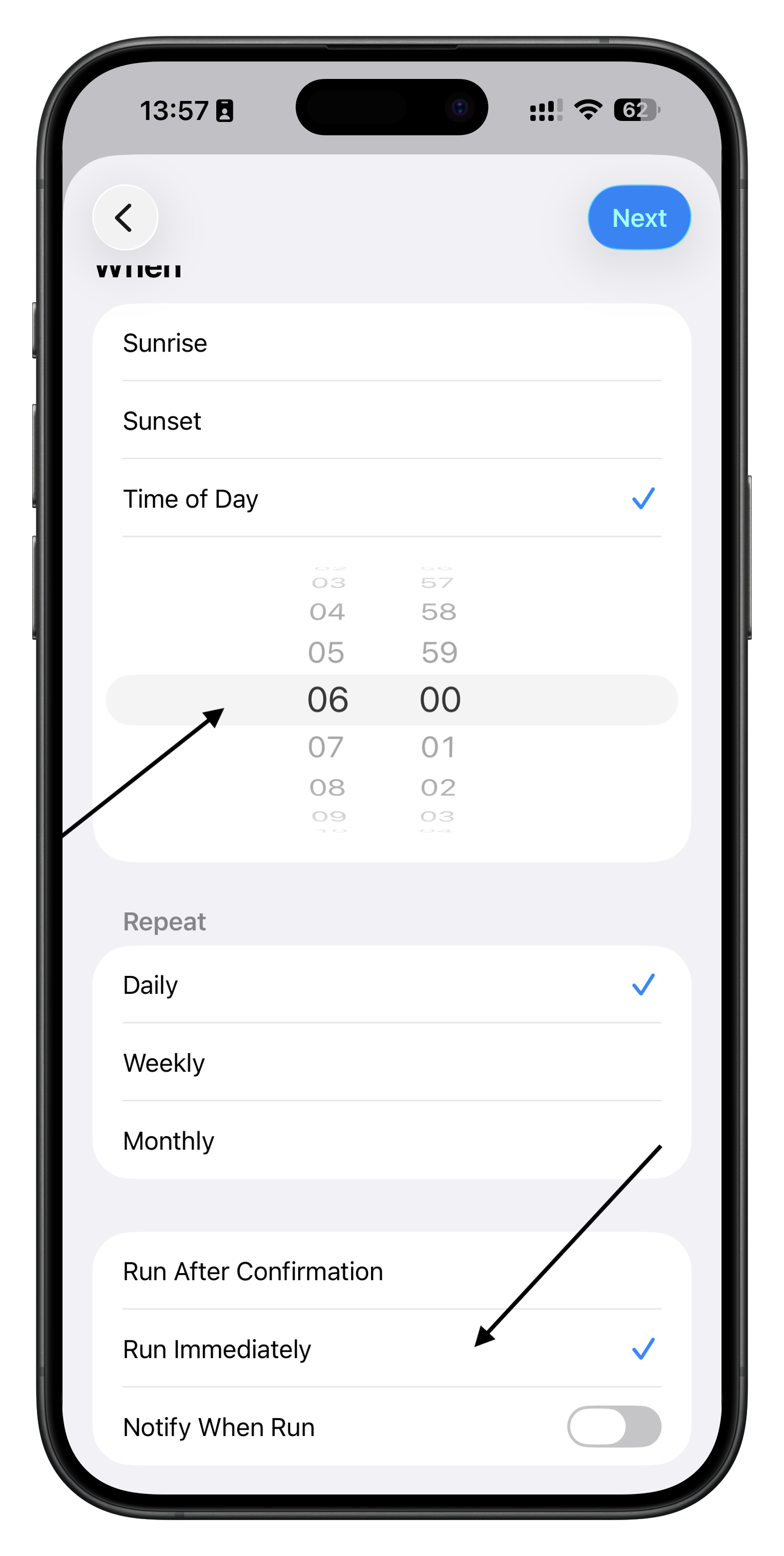 Configure automation time