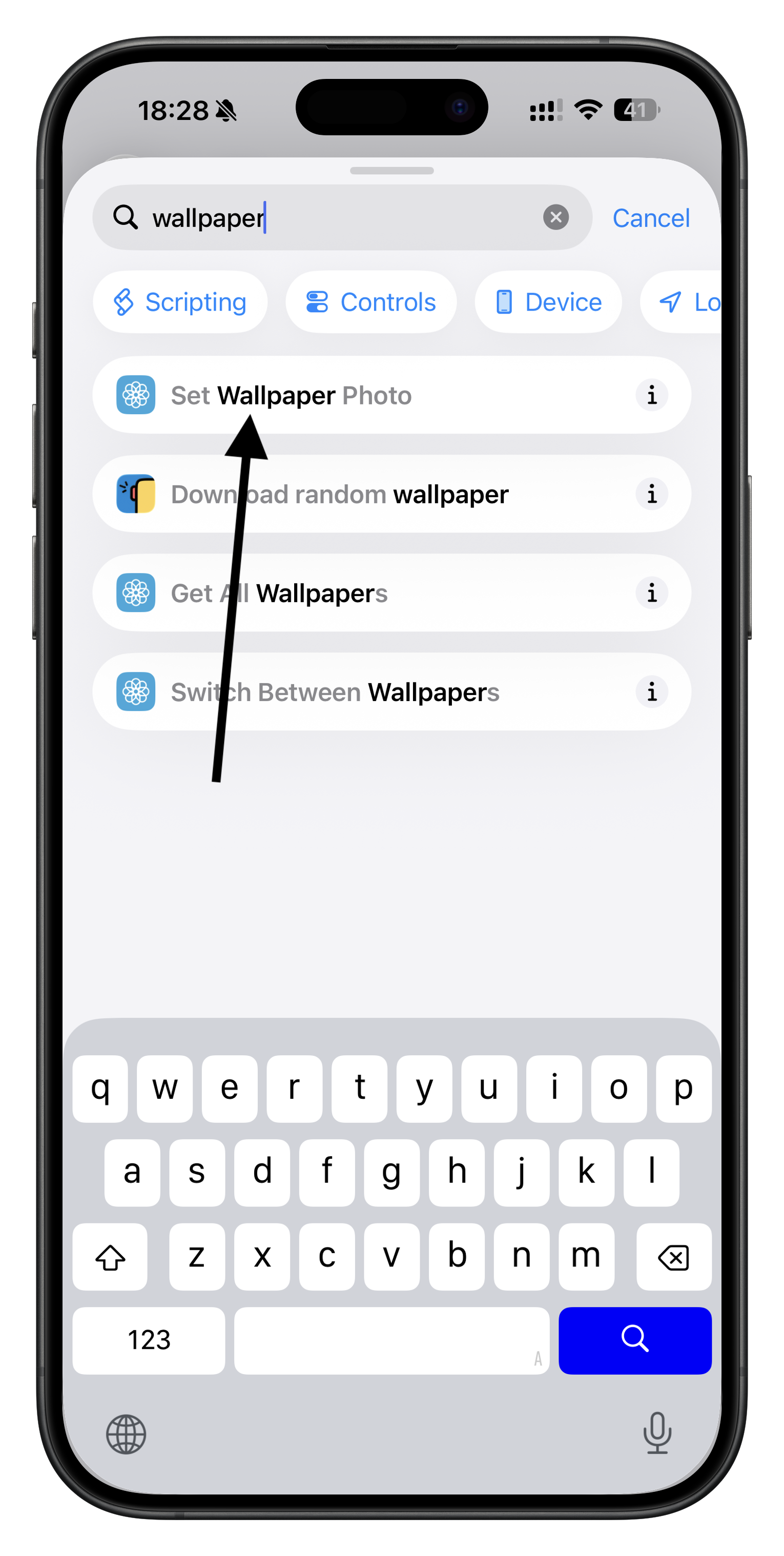 Search wallpaper action